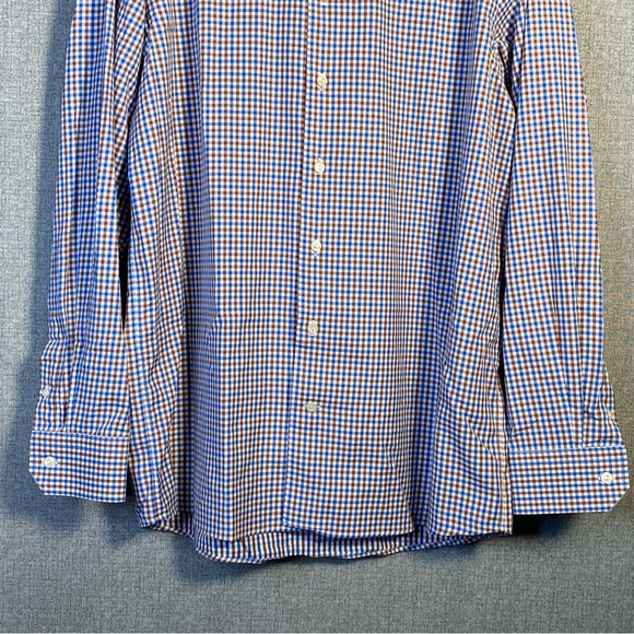 Eton Contemporary 17/43 XL Men’s Dress Shirt Spread Collar Blue Brown Gingham - Picture 4 of 8
